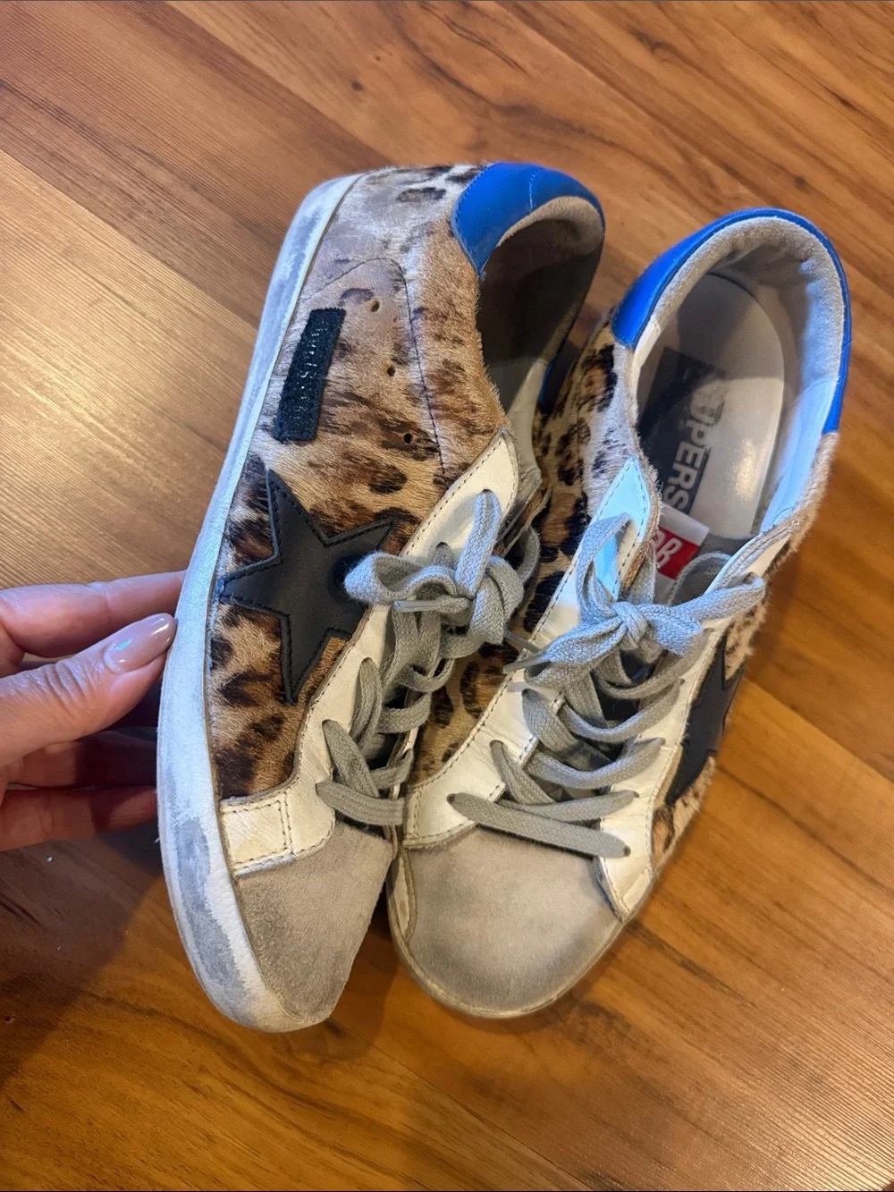 Golden Goose Leopard Sneakers with Blue Heel - GGDB Tag Visible - size 9